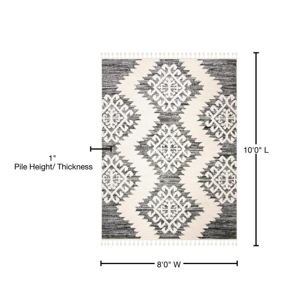 Ivory and Grey Diamond Shag 8' x 10' Area Rug