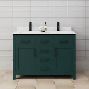 Beckett 48 in. W x 22 in. D x 35 in. H Double Sink Bathroom Vanity in Green with Carrara Cultured Marble Top