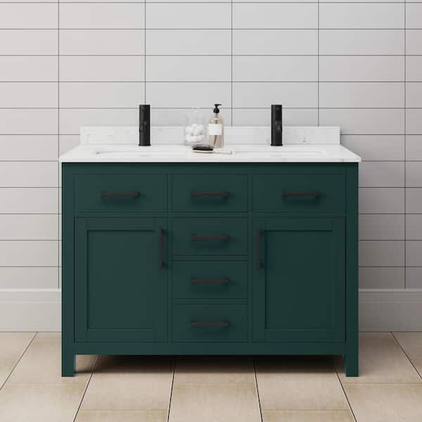 Wyndham Collection Beckett 48 in. W x 22 in. D x 35 in. H Double Sink Bathroom Vanity in Green with Carrara Cultured Marble Top