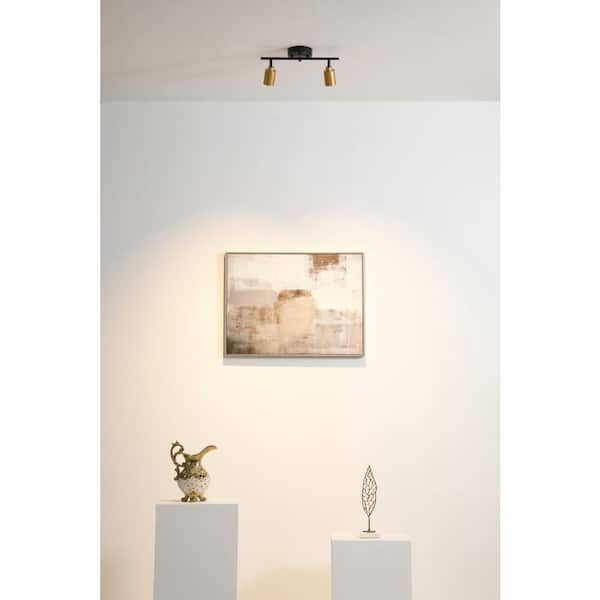 Shura 2-Light Black and Brass Integrated LED Track Light w/ Rotatable Heads, 1 ft.Track Lighting Kit, 3000k, 1470 Lumens