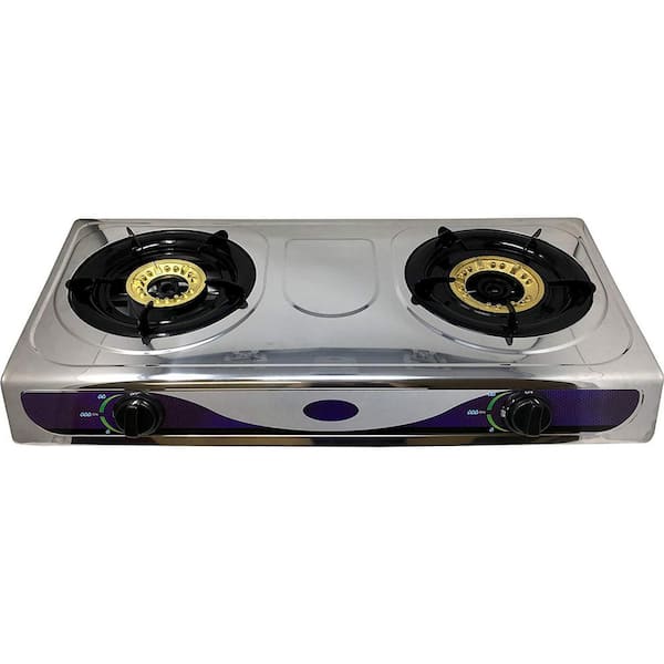 LavoHome 15 in. Propane Gas Cooktop Stove in Stainless Steel with Heavy Duty Portable 2-Burner