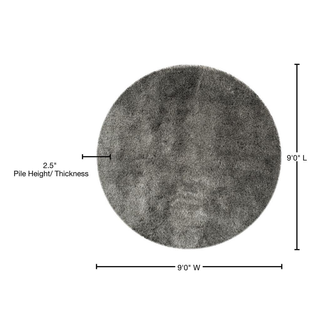 Elegant Silver Shag 9' Round Wool & Synthetic Hand-Tufted Rug