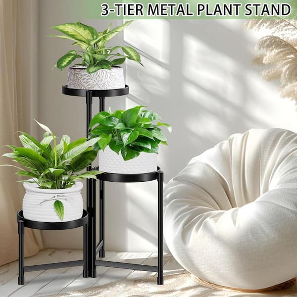Cubilan 3-Tier Tall Metal Plant Stand Indoor Outdoor, Corner Flower Pot Holder Shelf for Patio, Garden, Balcony, Living Room