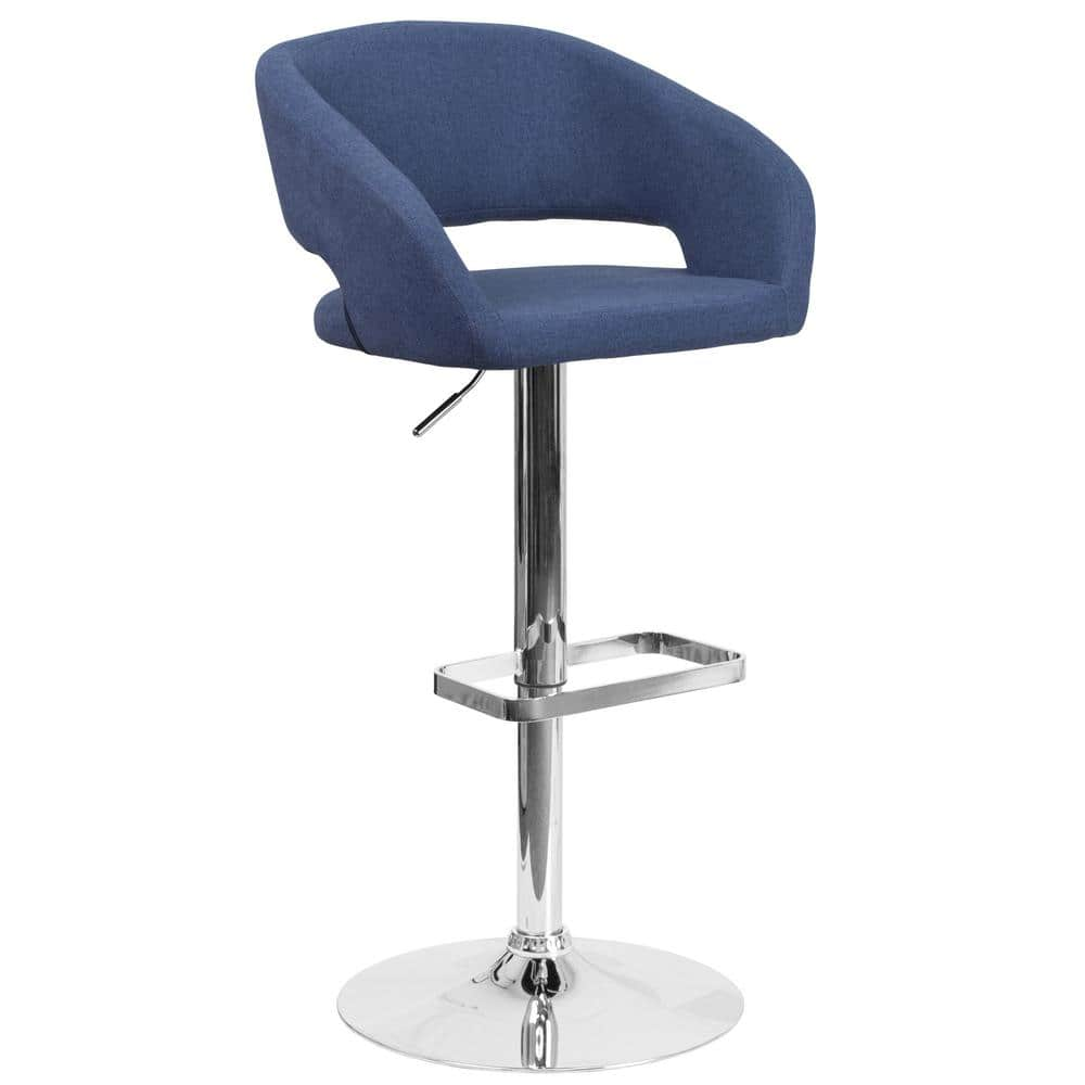 Flash Furniture Contemporary Blue Fabric Adjustable Height Barstool with Rounded Mid-Back and Chrome Base