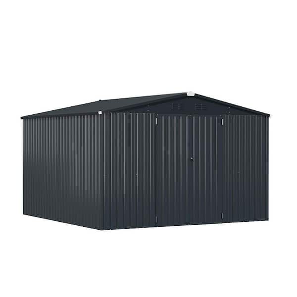 14 ft. W x 10 ft. D Metal Storage Shed with 2-Doors for Backyard Garden in Dark Grey (140 sq. ft.)