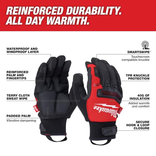 Milwaukee Large Winter Performance Work Gloves, Waterproof, Unisex 