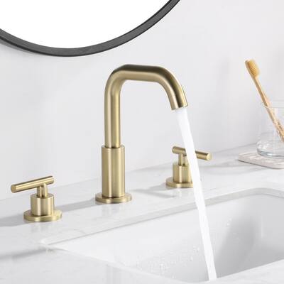 Damaris 8 in. Widespread Double Handle 3-Hole Bathroom Faucet with Valve and Water Supply Lines in Brushed Gold