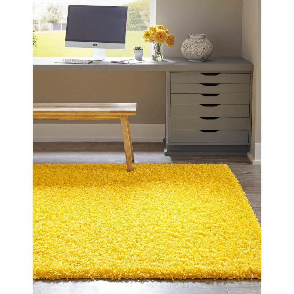 Yellow Rectangular Shag Rug for Kids, 4' x 6'