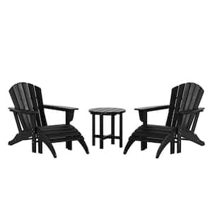 Vesta Black Plastic Outdoor Adirondack Chair With Ottoman and Table Set (5-Piece)