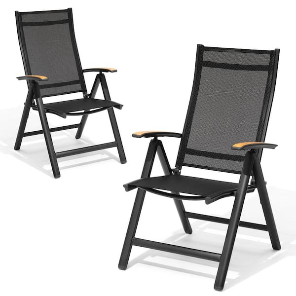 Crestlive Products 2-Pieces Black Folding Aluminum Outdoor Dining Chairs