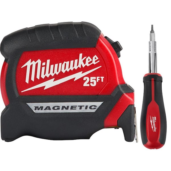 Milwaukee 25 ft. x 1 in. Compact Magnetic Tape Measure with 11-in-1 Multi-Bit Screwdriver