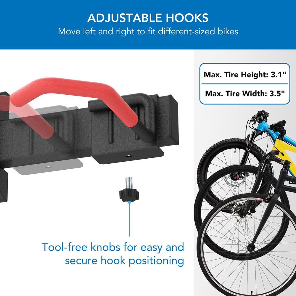 Heavy-Duty Black Steel Wall Mount Bike Rack for 6 Bikes