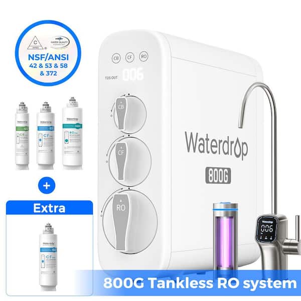 G3P800 Reverse Osmosis System,800 GPD,NSF/ANSI 42, 58, 372 Certified,3:1 Pure to Drain,Tankless,1 Extra CF Filter