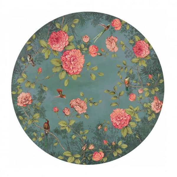 Walls Republic Circular Chinoiserie Wallpaper Mural Turquoise Paper Wet Removable Roll (Covers 6 sq. ft.)
