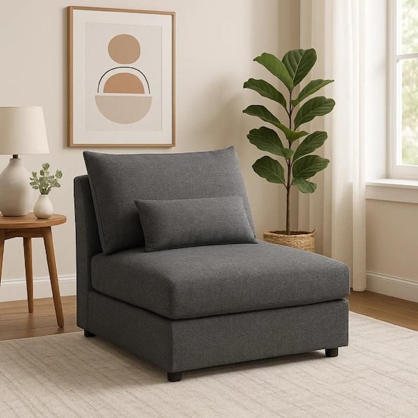 Ash 35 in. Armless Fabric Rectangle Sofa in Gray and Black