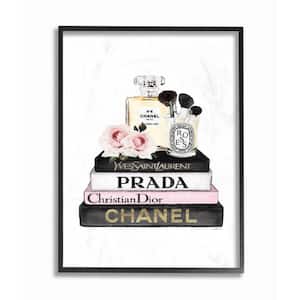 "Fashion Designer Flower Makeup Bookstack Black Pink Watercolor " by Amanda Greenwood Framed Wall Art 16 in. x 20 in.