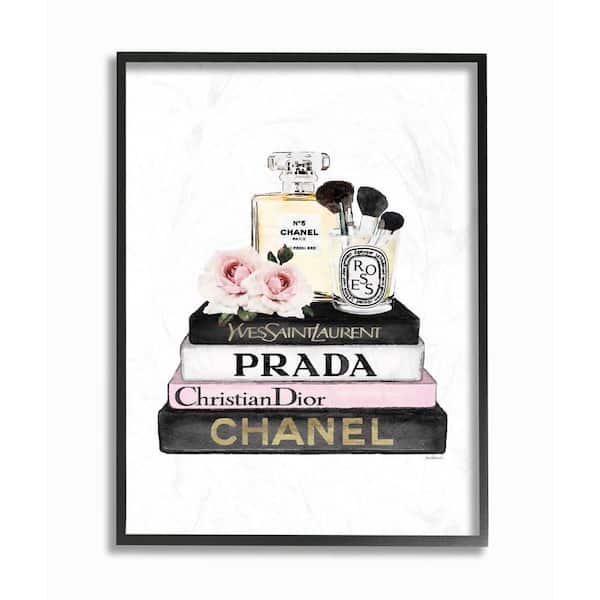 Stupell Industries "Fashion Designer Flower Makeup Bookstack Black Pink Watercolor" by Amanda Greenwood Framed Wall Art 30 in. x 24 in.