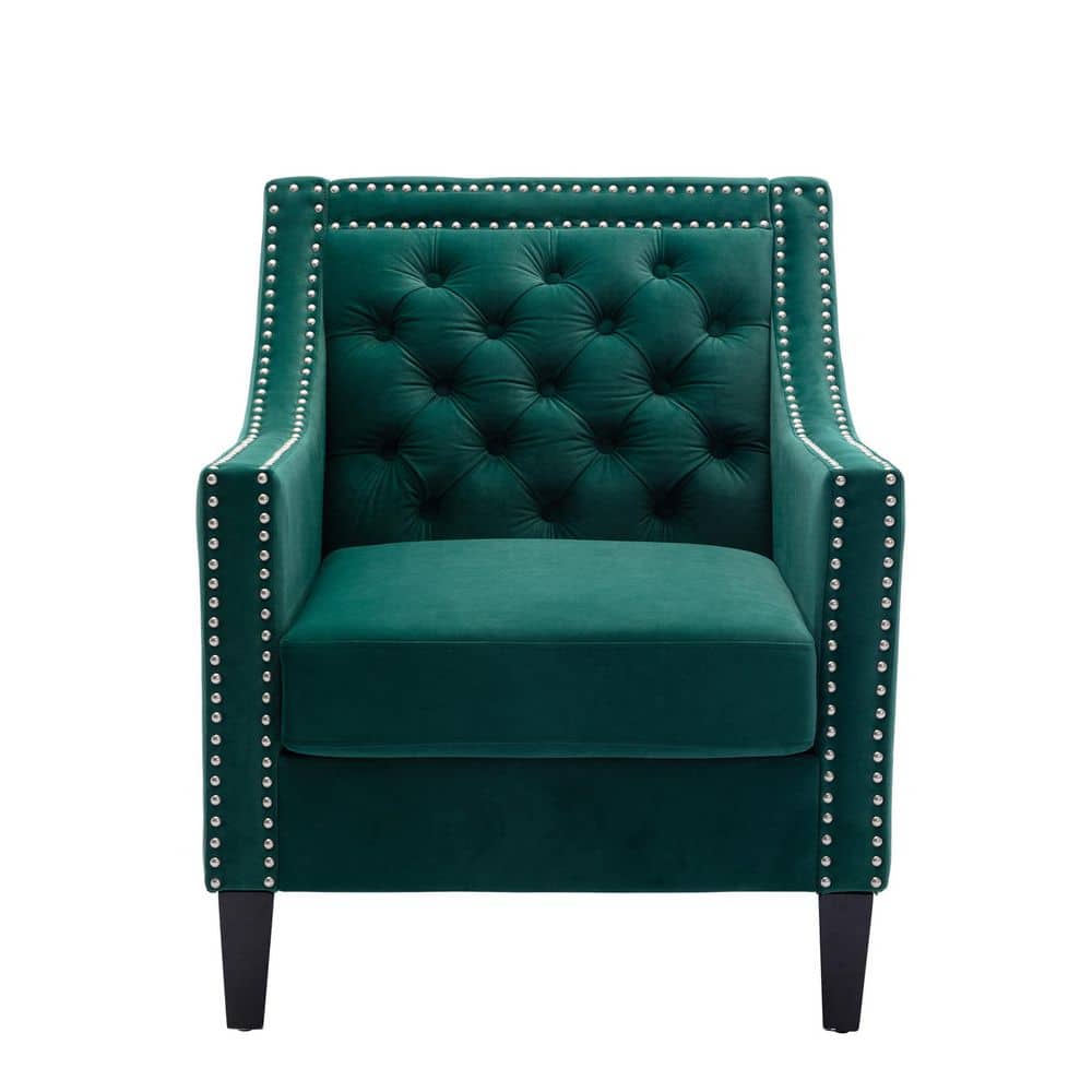 ANBAZAR Green Velvet Fabric Upholstery Accent Arm Chair (Set of 1) Chic