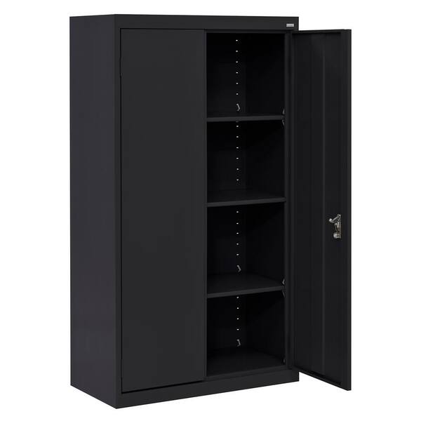 Sandusky System Series 64 in. H x 36 in.W x18 in. D Double Door Storage Cabinet with Adjustable Shelves in Black