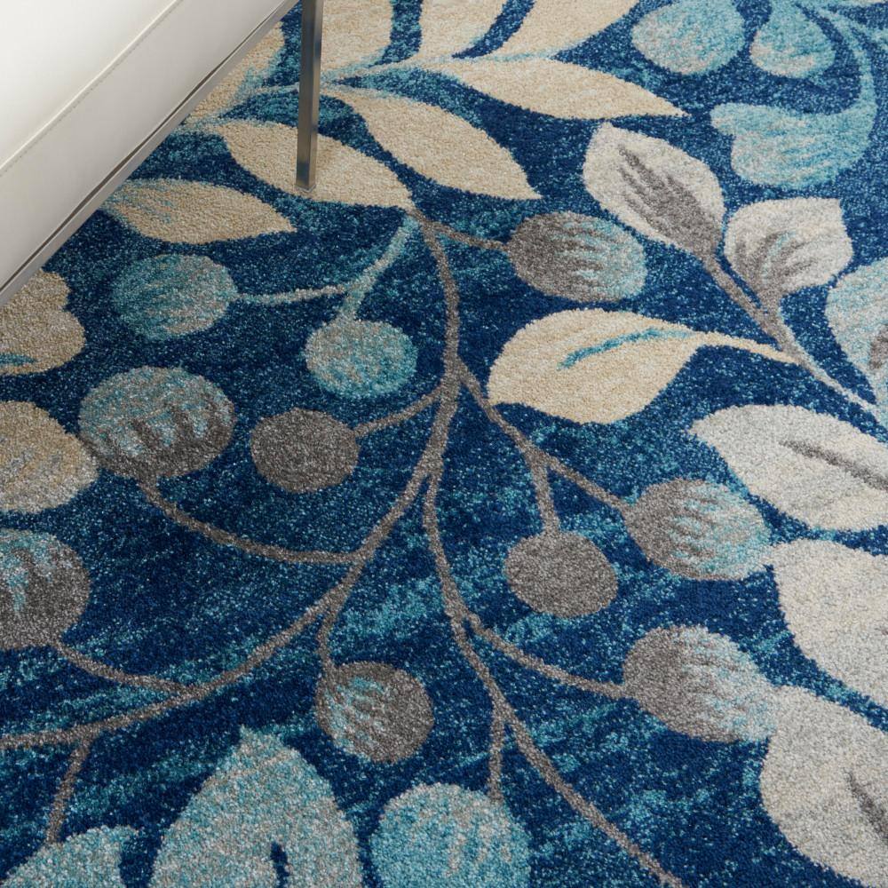 Elegant Navy Floral 5'3" x 7'3" Synthetic Easy-Care Area Rug
