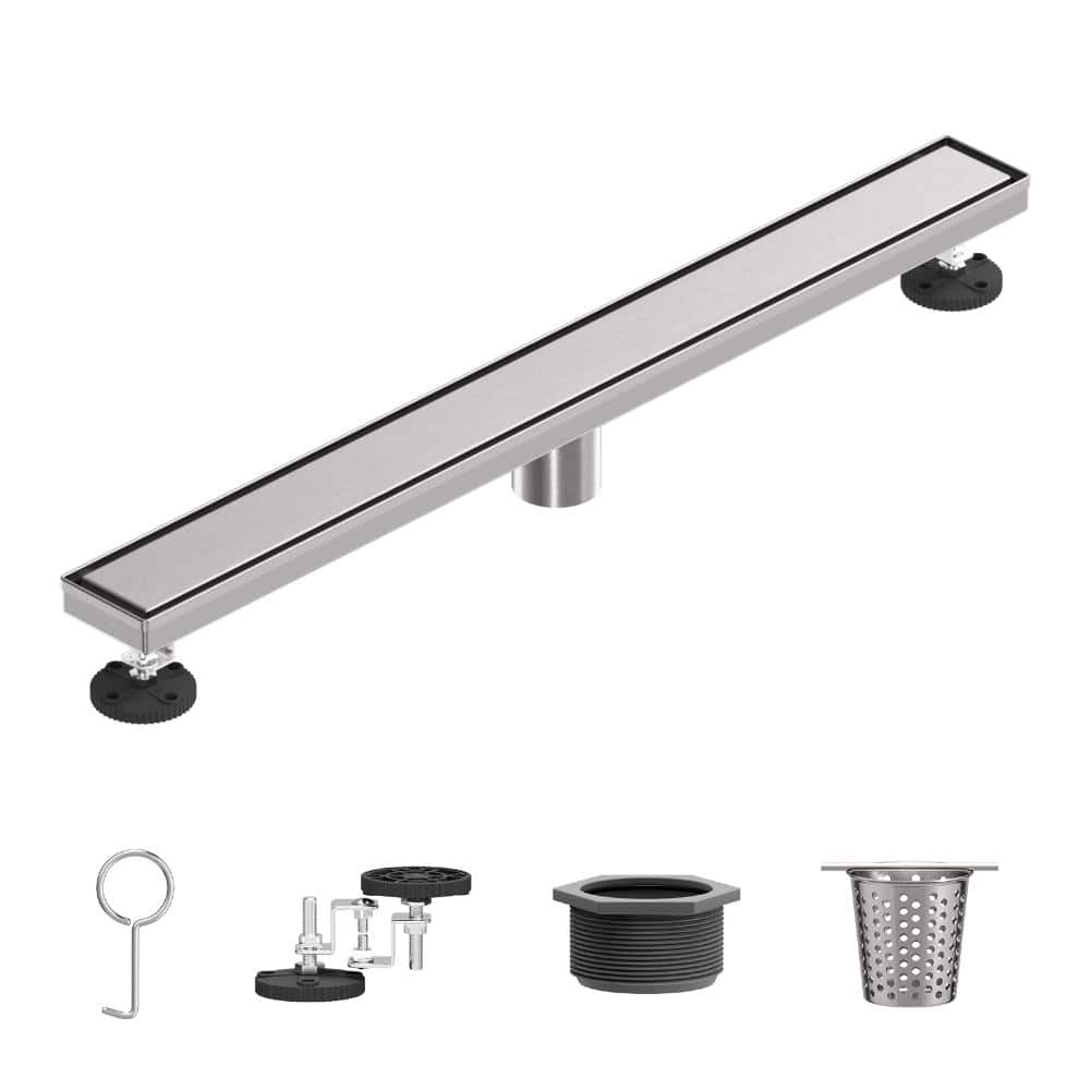 28 in. Linear Shower Drain with Removable Grate and Hair Strainer in Brushed Nickel price history on PriceWatchPro