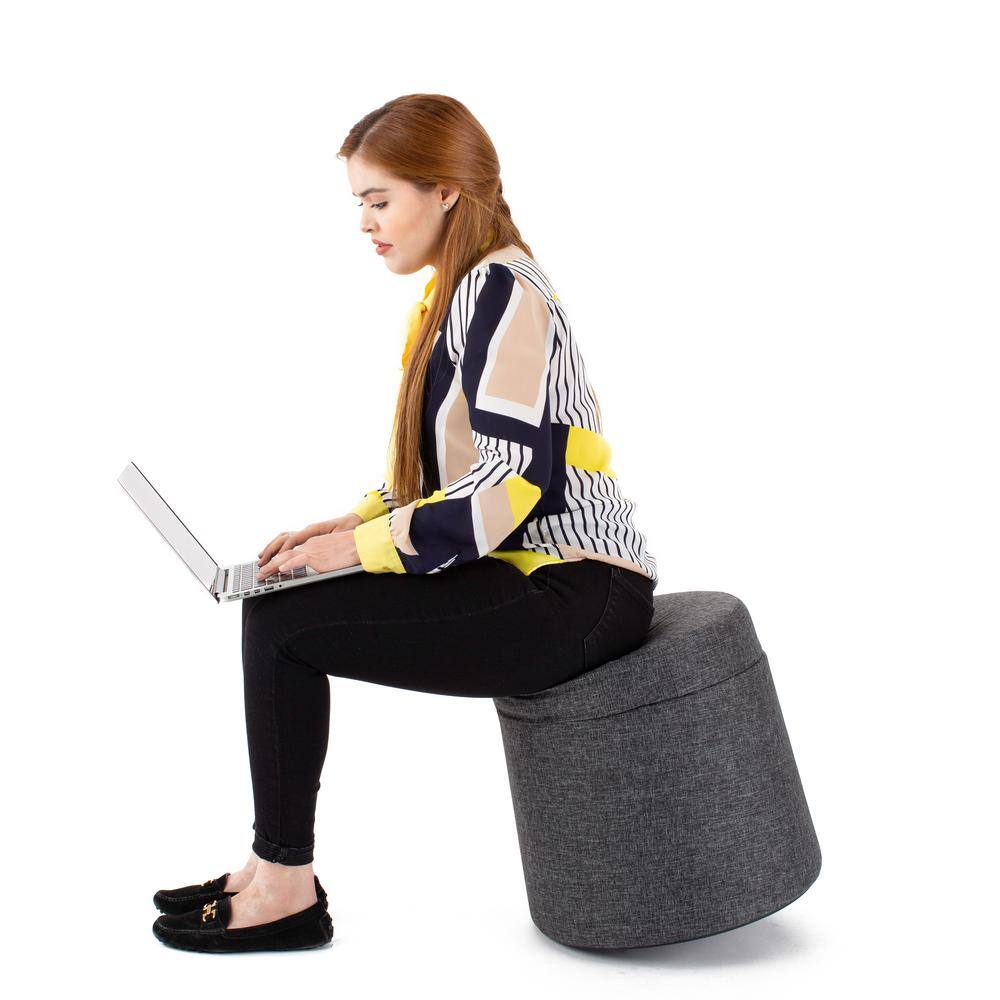 Modern Gray 18'' Wobble Storage Ottoman with Midnight Blue Cushion