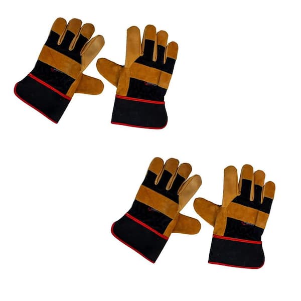 BISON LIFE Black, XGrip Camel Leather Work Gloves, Elastic Band Wrist, Knuckle Protection (2-Pairs)