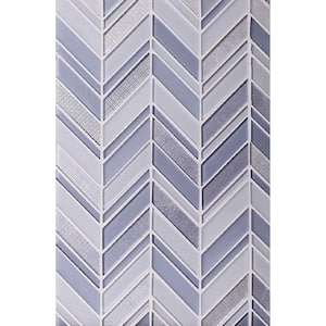 White Blue 10.4 in. x 10.4 in. Chevron Polished and Honed Glass Mosaic Tile (3.76 sq. ft./Case)
