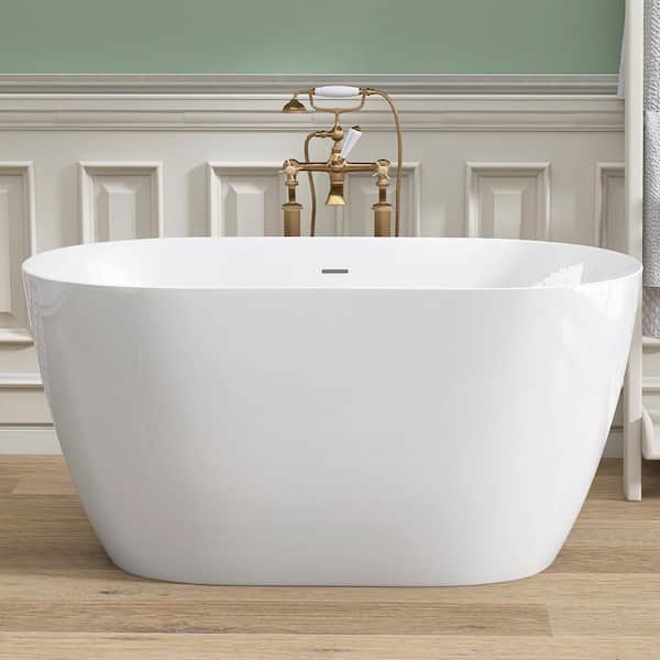 Getpro 47 in. x 27.5 in. Acrylic Free Standing Soaking Bathtub in White with Center Chrome Drain Flat Bottom Oval Bath Tub