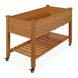 48 in. L x 23 in. W x 33 in. H Mobile Brown Wood Raised Garden Bed
