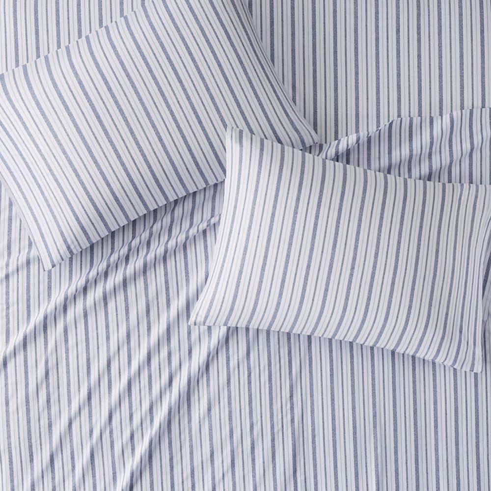 Full Blue Stripe Cotton Percale Sheet Set