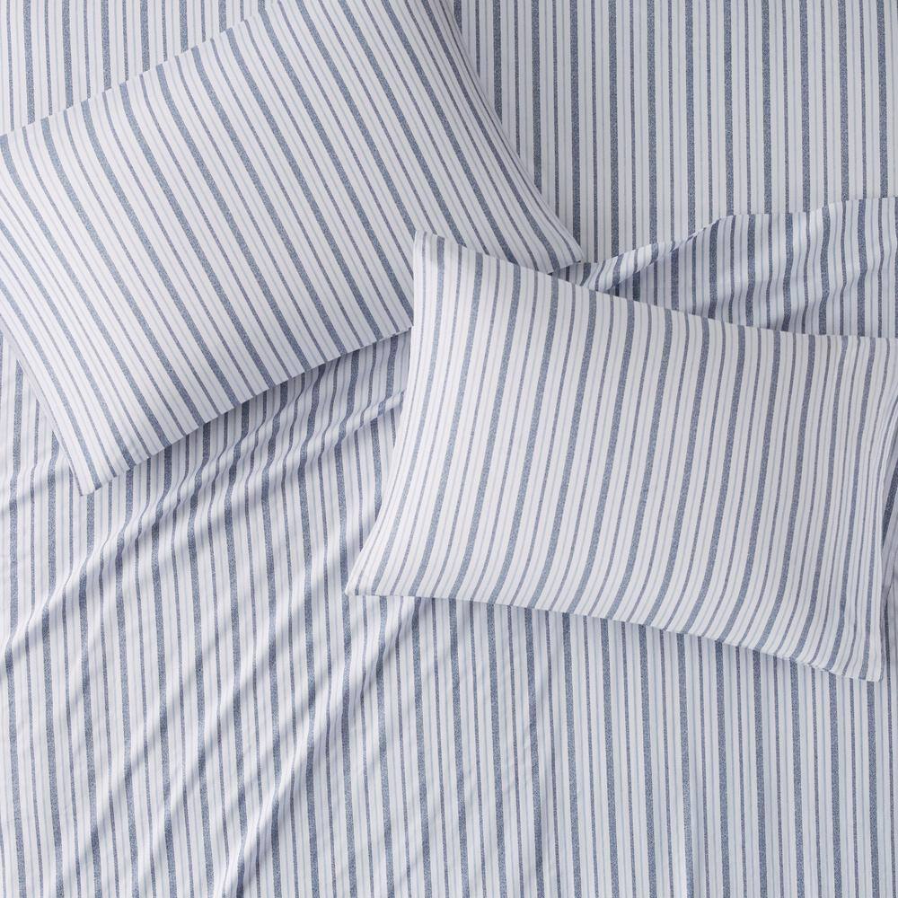 Queen Blue Stripe Cotton Percale Sheet Set