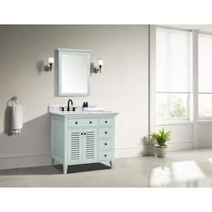 Fallworth 37 in. W x 22 in. D x 35 in. H Single Sink Freestanding Bath Vanity in Light Green with Carrara Marble Top