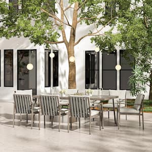 Sleek Line 6-Piece Aluminum Patio Dining Chairs with Light Gray Cushions