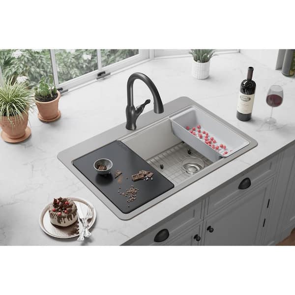 Avenue Stainless Steel 33 in. Single Bowl Undermount/Drop-in Kitchen Sink with Faucet and Workstation Kit Avenue Stainless Steel 33 in. Single Bowl Undermount/Drop-in Kitchen Sink with Faucet and Workstation Kit