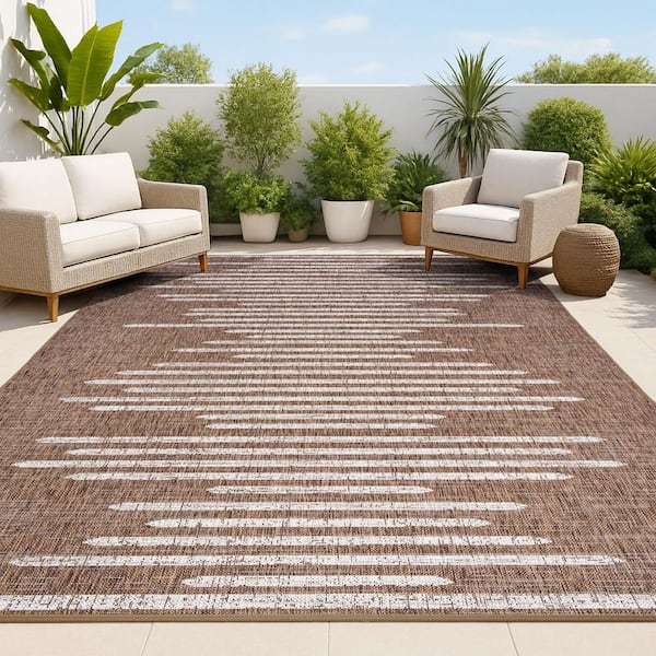 Zolak Berber Stripe Geometric Brown/Beige 4 ft. x 6 ft. Indoor/Outdoor Area Rug