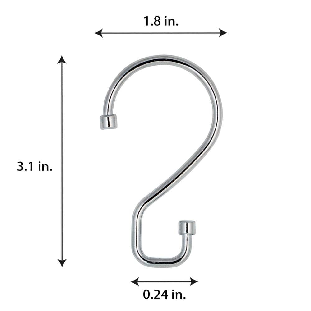 Chrome Rust Resistant S-Hook Shower Curtain Rings