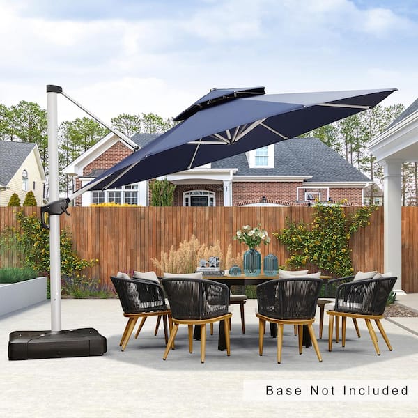 PURPLE LEAF 13 ft. Octagon Aluminum Patio Cantilever Umbrella for Garden Deck Backyard Pool in Navy Blue