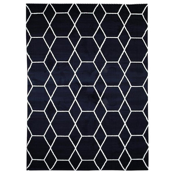 MSRUGS Moroccan Collection Navy 3 ft. x 5 ft. Geometric Polypropylene Area Rug