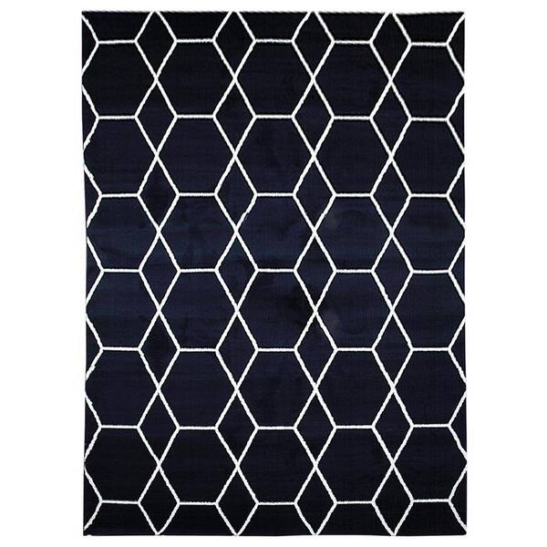 MSRUGS Moroccan Collection Navy 8 ft. x 10 ft. Geometric Polypropylene Area Rug
