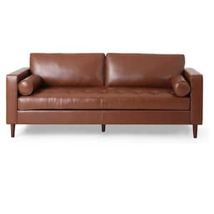 82.25 in. Wide Square Arm Faux Leather Rectangle Modern Upholstered Sofa in Drak Brown