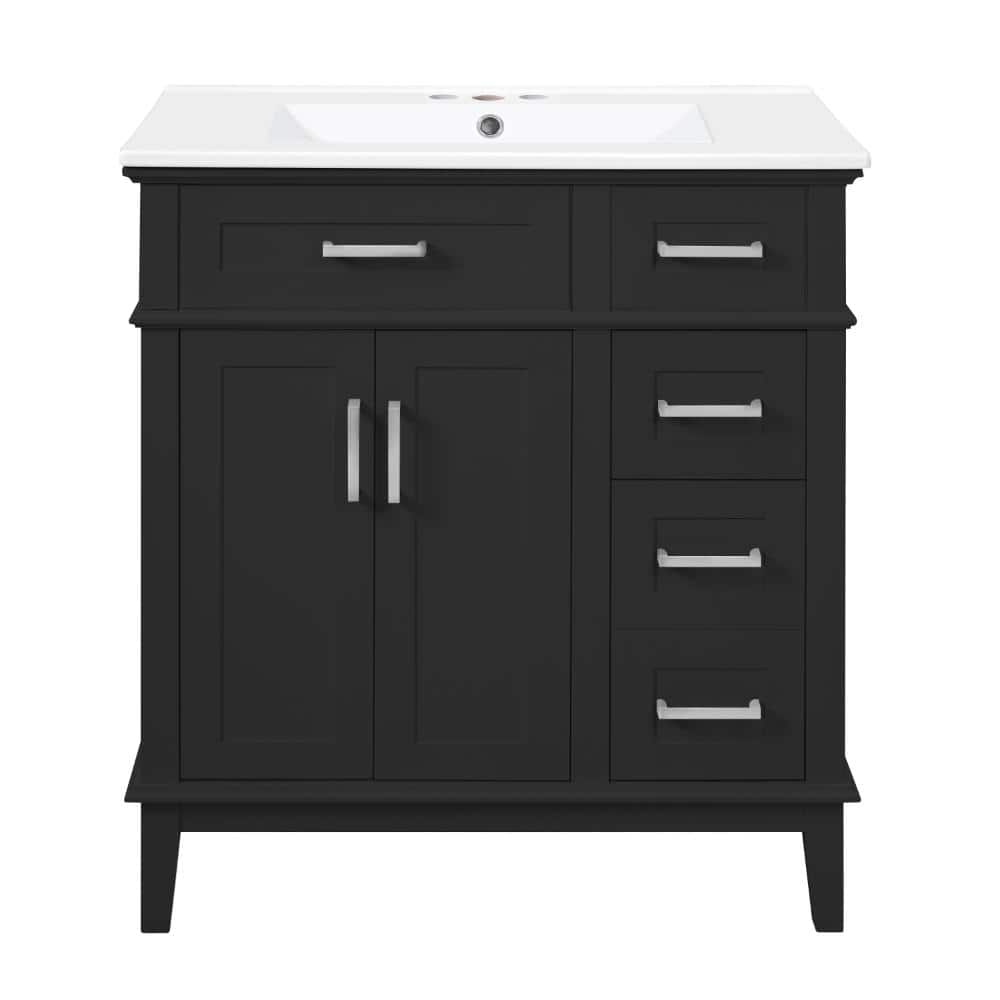 30 in. Freestanding Black Bath Vanity with White Ceramic Top Unassembled price history on PriceWatchPro