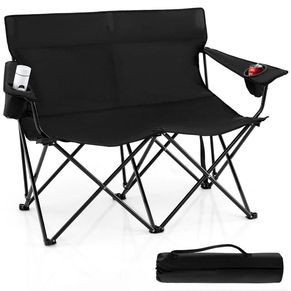Oversized Double Camping Chair 2-Person Outdoor Heavy Duty Lawn Chair with Armrests and Cup Holders Black price history on PriceWatchPro
