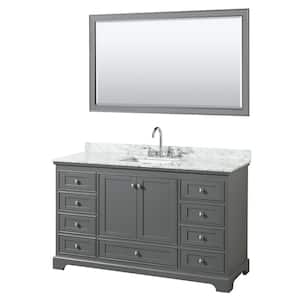 60 in. W x 22 in. D Vanity in Dark Gray with Marble Vanity Top in Carrara White with White Basin and 58 in. Mirror