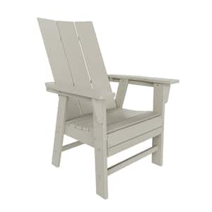 Shoreside Outdoor Patio Fade Resistant HDPE Plastic Adirondack Style Dining Chair with Arms in Sand