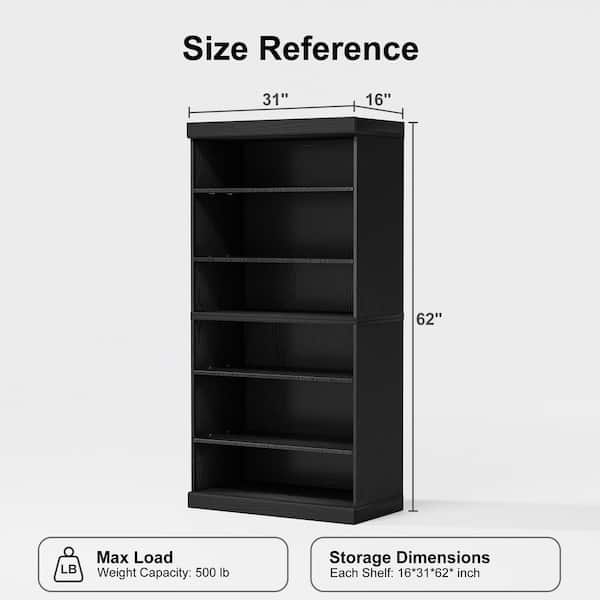 Lirago 62 in. Tall Black Wood 4-Shelf Standard Bookcase with