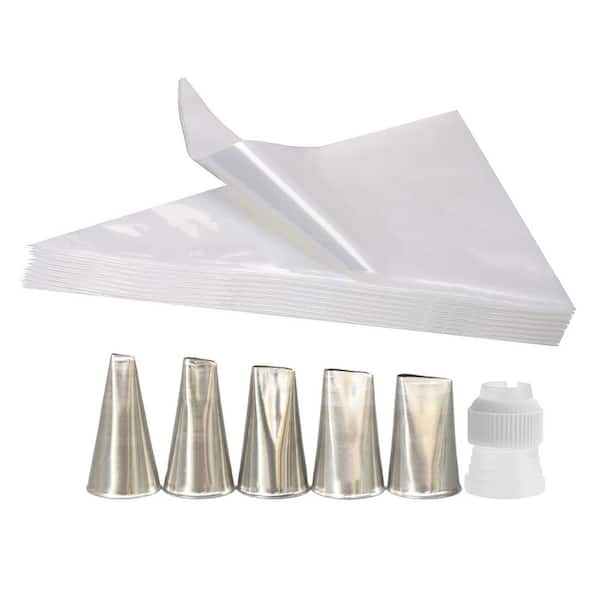 Rose Petal Piping Tips Set Stainless Steel Silver with Coupler and 20 Disposable Pastry Bags Kit