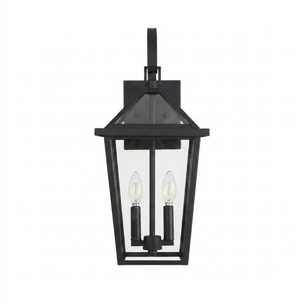 20 in. 2-Light Black Hardwired Outdoor Wall Light Lantern Porch Sconce with Dusk to Dawn Sensor and Clear Glass Shade price history on PriceWatchPro