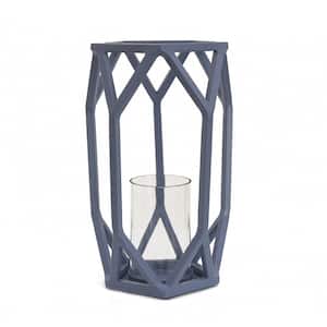 11 in. Candle Lantern with Glass Chimney, Dusty Blue