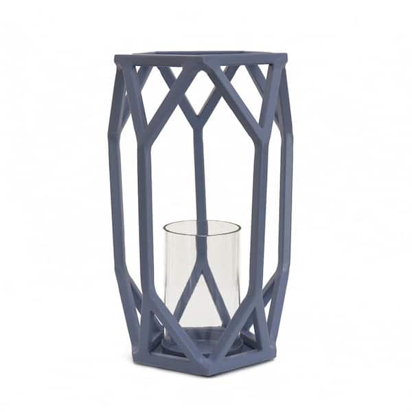 National Outdoor Living 11 in. Candle Lantern with Glass Chimney, Dusty Blue